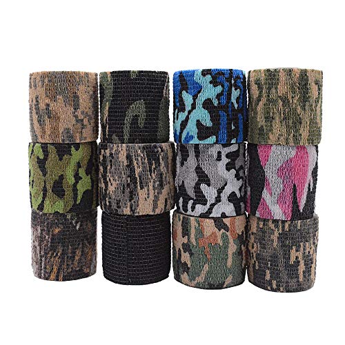 QPOWER Cintas de Camuflaje para Exteriores no Tejidas Autoadhesivas Envoltura de Rifle Woodland Camo (12PCS)