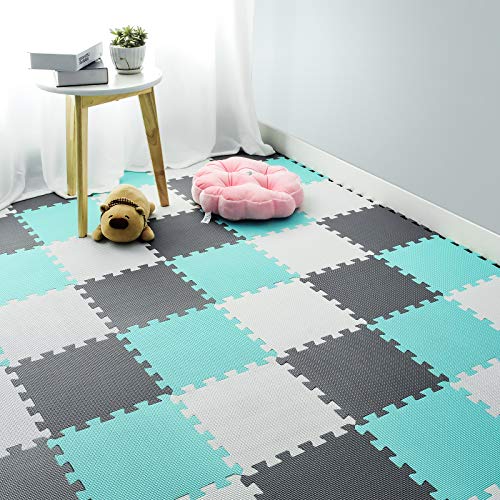 qqpp Alfombra Puzzle para Niños Bebe Infantil - Suelo de Goma EVA Suave. 18 Piezas (30*30*1cm), Blanco,Verde,Gris. QQC-AHLb18N