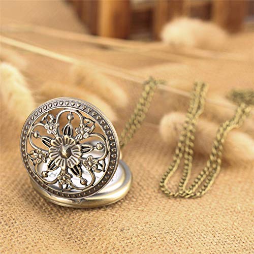 QTWW Reloj de Bolsillo con Cadena Elegancia Flores Bronce Reloj de Bolsillo Hueco Movimiento de Cuarzo Vintage Exquisito Reloj Colgante para Dama Regalos QTWW Reloj de Bolsillo con Cadena Elegancia Flores Bronce Reloj de Bolsillo Hueco Movimiento de Cuarzo Vintage Exquisito Reloj Colgante para Dama Regalos