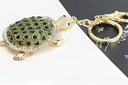 QUADIVA - Adorno colgante para bolso, diseño de tortuga, con cristales embellecedores, color dorado y verde