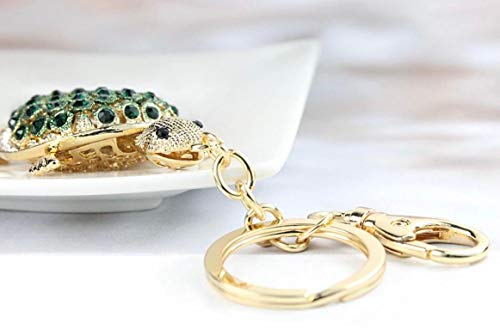 QUADIVA - Adorno colgante para bolso, diseño de tortuga, con cristales embellecedores, color dorado y verde QUADIVA - Adorno colgante para bolso, diseño de tortuga, con cristales embellecedores, color dorado y verde