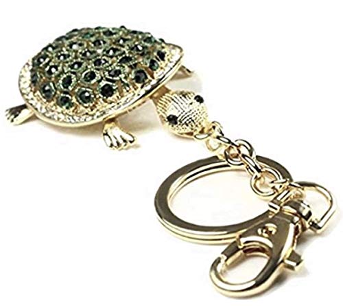 QUADIVA - Adorno colgante para bolso, diseño de tortuga, con cristales embellecedores, color dorado y verde