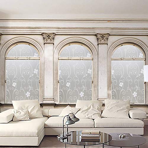 Qualsen Vinilo para Ventana Vinilo para Cristal de Privacidad Vinilo de Ventana Esmerilada Decorativa para Baño Despacho Cocina Anti-UV 90 x 200 cm, Flor Blanca