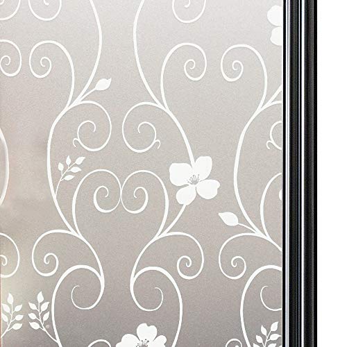 Qualsen Vinilo para Ventana Vinilo para Cristal de Privacidad Vinilo de Ventana Esmerilada Decorativa para Baño Despacho Cocina Anti-UV 90 x 200 cm, Flor Blanca