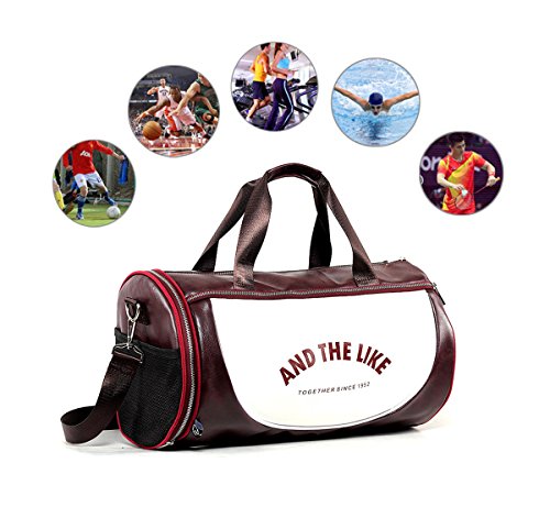 Quanjie Bolsa Gimnasio de Viaje Impermeable Bolsas Deporte PU Cuero Bolsos Deportivos Fin de Semana Travel Duffle Bag para Hombres y Mujeres (Rojo-1)