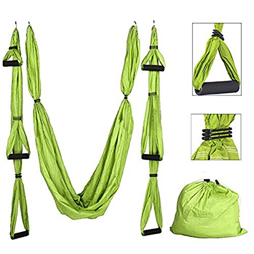 Qubabobo T210 - Columpio de tafetán de nailon para yoga (antigravedad, 301 kg de carga), verde Qubabobo T210 - Columpio de tafetán de nailon para yoga (antigravedad, 301 kg de carga), verde