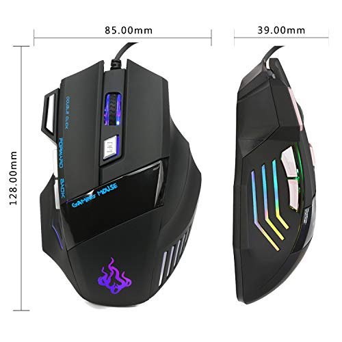 QueenDer Ratón Gaming, Ratones Gaming Profesional con Cable USB Gaming Mouse Óptico, 4 dpi Adjustables y 7 Botón Compatible con Windows 7, 8, 10, XP, Vista, ME, 2000 y Mac OS - Negro QueenDer Ratón Gaming, Ratones Gaming Profesional con Cable USB Gaming Mouse Óptico, 4 dpi Adjustables y 7 Botón Compatible con Windows 7, 8, 10, XP, Vista, ME, 2000 y Mac OS - Negro