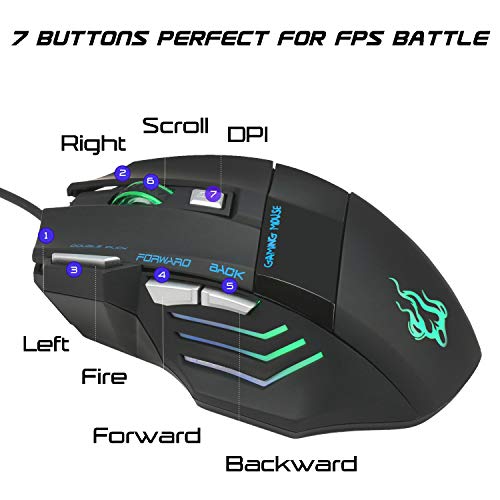 QueenDer Ratón Gaming, Ratones Gaming Profesional con Cable USB Gaming Mouse Óptico, 4 dpi Adjustables y 7 Botón Compatible con Windows 7, 8, 10, XP, Vista, ME, 2000 y Mac OS - Negro QueenDer Ratón Gaming, Ratones Gaming Profesional con Cable USB Gaming Mouse Óptico, 4 dpi Adjustables y 7 Botón Compatible con Windows 7, 8, 10, XP, Vista, ME, 2000 y Mac OS - Negro