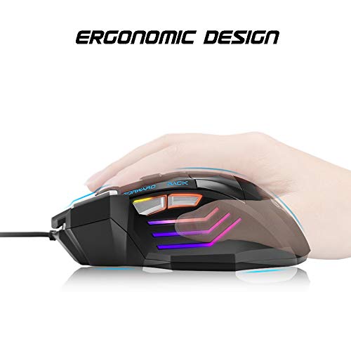 QueenDer Ratón Gaming, Ratones Gaming Profesional con Cable USB Gaming Mouse Óptico, 4 dpi Adjustables y 7 Botón Compatible con Windows 7, 8, 10, XP, Vista, ME, 2000 y Mac OS - Negro QueenDer Ratón Gaming, Ratones Gaming Profesional con Cable USB Gaming Mouse Óptico, 4 dpi Adjustables y 7 Botón Compatible con Windows 7, 8, 10, XP, Vista, ME, 2000 y Mac OS - Negro