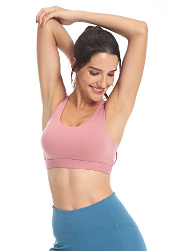 QUEENIEKE Soporte Medio para Mujer Sostén Deportivo con Espalda de Encaje con Sensación de Algodón Color Rosa Begonia 1 Tamaño L QUEENIEKE Soporte Medio para Mujer Sostén Deportivo con Espalda de Encaje con Sensación de Algodón Color Rosa Begonia 1 Tamaño L