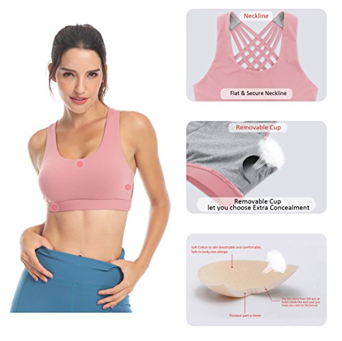QUEENIEKE Soporte Medio para Mujer Sostén Deportivo con Espalda de Encaje con Sensación de Algodón Color Rosa Begonia 1 Tamaño L QUEENIEKE Soporte Medio para Mujer Sostén Deportivo con Espalda de Encaje con Sensación de Algodón Color Rosa Begonia 1 Tamaño L