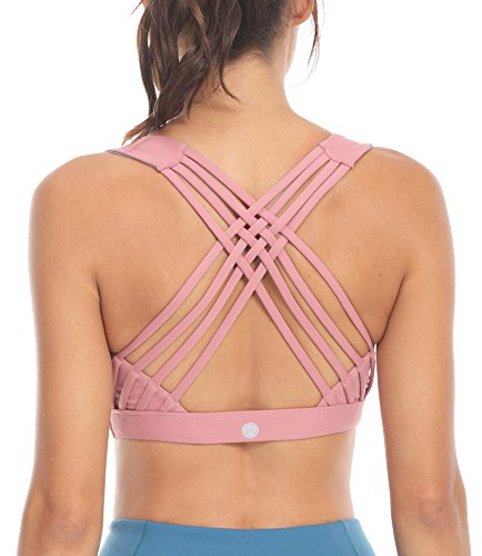 QUEENIEKE Soporte Medio para Mujer Sostén Deportivo con Espalda de Encaje con Sensación de Algodón Color Rosa Begonia 1 Tamaño L QUEENIEKE Soporte Medio para Mujer Sostén Deportivo con Espalda de Encaje con Sensación de Algodón Color Rosa Begonia 1 Tamaño L