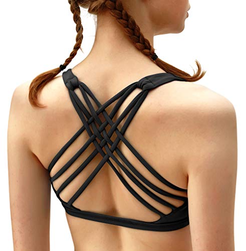 QUEENIEKE Sostén de Yoga para Mujeres Soporte Ligero con Tiras Sostén Libre Color Negro Tamaño L QUEENIEKE Sostén de Yoga para Mujeres Soporte Ligero con Tiras Sostén Libre Color Negro Tamaño L