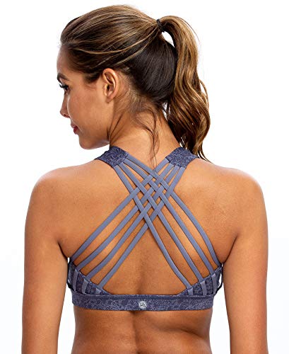 QUEENIEKE - Sujetador deportivo con tirantes para mujer, sujeción media, tacto de algodón Morado Flor morada S QUEENIEKE - Sujetador deportivo con tirantes para mujer, sujeción media, tacto de algodón Morado Flor morada S