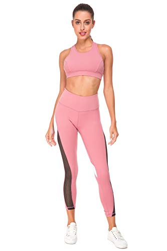 QUEENIEKE Sujetador Deportivo de Tirantes con Espalda Media con Tiras y Bolsillo Trasero para Mujer Color Rosa Begonia Tamaño XL