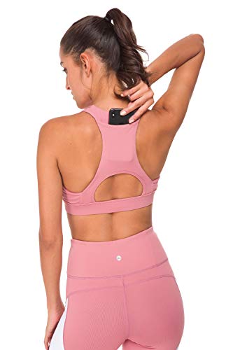 QUEENIEKE Sujetador Deportivo de Tirantes con Espalda Media con Tiras y Bolsillo Trasero para Mujer Color Rosa Begonia Tamaño XL