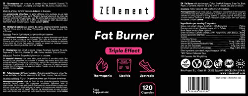 Quemagrasa, 120 Cápsulas | Triple acción: Termogénico, Lipolitico, Lipotrópico | Vegano, sin aditivos, No-GMO, GMP, sin alérgenos | de Zenement Quemagrasa, 120 Cápsulas | Triple acción: Termogénico, Lipolitico, Lipotrópico | Vegano, sin aditivos, No-GMO, GMP, sin alérgenos | de Zenement