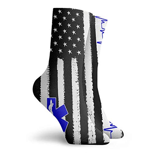 QUEMIN EMT Paramedic US Flag Classic Crew Calcetines Calcetines transpirables para correr Calcetines deportivos deportivos 30 cm