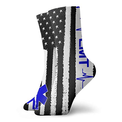 QUEMIN EMT Paramedic US Flag Classic Crew Calcetines Calcetines transpirables para correr Calcetines deportivos deportivos 30 cm