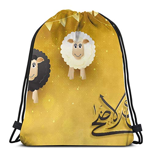 QUEMIN Mochila con cordón, Bandolera, Escuela de Fiesta, Deportes para Correr para niños/niñas/niños Concepto de Sacrificio de Festival con ovejas Colgantes Felices