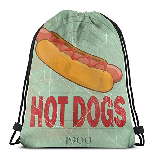 QUEMIN Mochila con cordón, Ligera, Gimnasio Deportivo, Bolsa de Gran tamaño, Mochila Impermeable, para Compras de Yoga, Hombres Mujeres 1900 Hot Dog