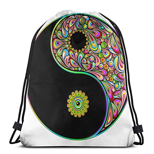 QUEMIN Mochila con cordón, Liviana, Gimnasio Deportivo, Bolsa de Gran tamaño, Mochila Impermeable, para Compras de Yoga, Hombres Mujeres, símbolo de Yin Yang, Arte psicodélico