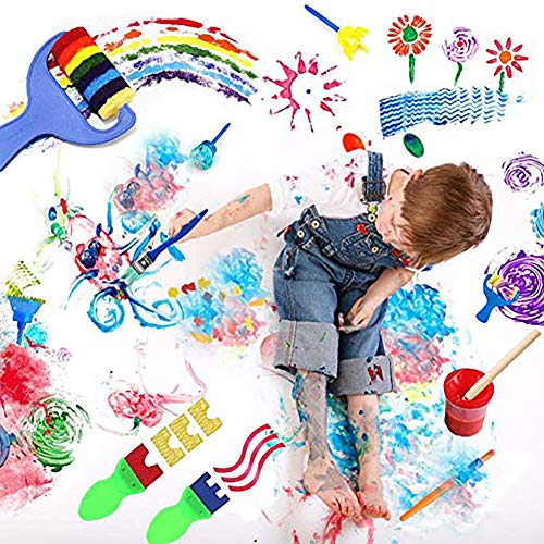 Queta 55 Piezas Juego de Brochas de Pintura con Esponja, Manualidad para Niños, Incluye Pinceles de Espuma, Juego de Pinceles, Delantal Impermeable