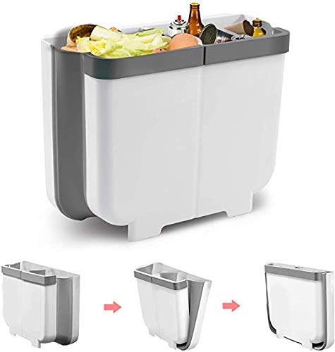 Queta Bote de Basura de Cocina Plegable, Cubo de Clasificación de Basura Cubo de Residuos de Cocina Contenedor Colgante de Basura de Pared para Gabinete Cocina Coche Oficina (Gris)