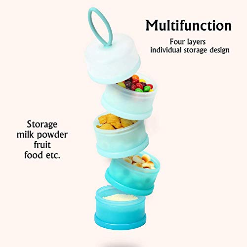 Queta Dispensador de Leche en Polvo Infantil, 480 ml Cajas Apilables de Fórmula para Bebé, 4 Capas Contenedor Portátil de Leche en Polvo/Cereales/Comida/Fruta/Bocadillos (Azul)