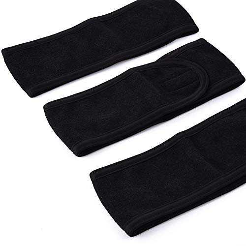 Queta pelo banda para maquillaje, cosméticos cinta Rizo, ajustable pelo – Banda con velcro 3pcs (Negro)