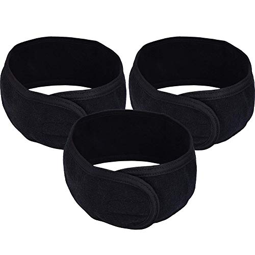 Queta pelo banda para maquillaje, cosméticos cinta Rizo, ajustable pelo – Banda con velcro 3pcs (Negro)