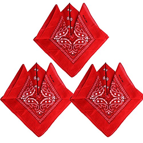 QUMAO Pack de 3 Pañuelos Bandanas de Modelo de Paisley para Cuello/Cabeza Multicolor Múltiple 100% Algodón para Mujer y Hombre (Pack de 3; Rojo)