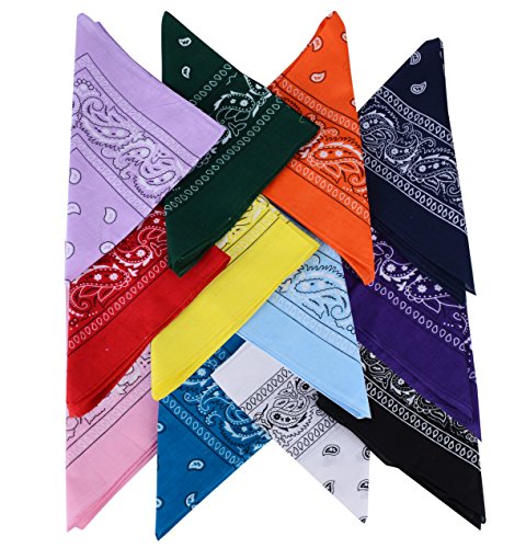 QUMAO Pañuelos Bandanas de Modelo de Paisley para Cuello/Cabeza Multicolor Múltiple para Mujer y Hombre (Pack de 12; Multicolor)