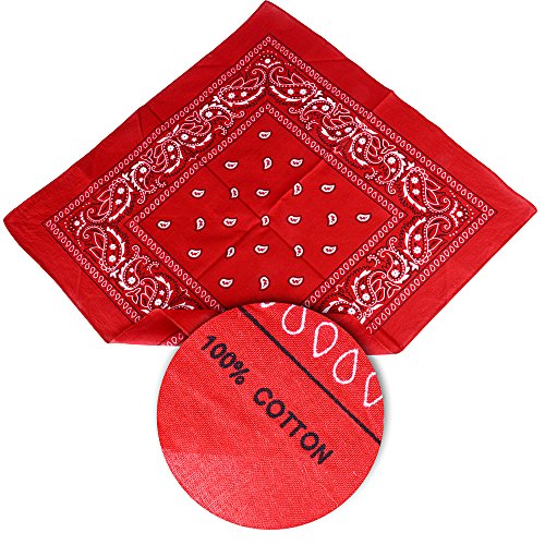 QUMAO Pañuelos Bandanas de Modelo de Paisley para Cuello/Cabeza Multicolor Múltiple para Mujer y Hombre (Pack de 6; Rojo)