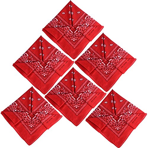 QUMAO Pañuelos Bandanas de Modelo de Paisley para Cuello/Cabeza Multicolor Múltiple para Mujer y Hombre (Pack de 6; Rojo)