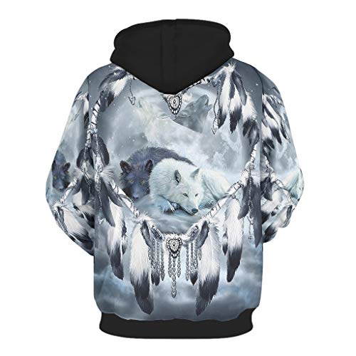 Qunrontan Sudadera con capucha con diseño de lobo atrapasueños, varios patrones con ajuste clásico para padre, madre, hijo e hija Qunrontan Sudadera con capucha con diseño de lobo atrapasueños, varios patrones con ajuste clásico para padre, madre, hijo e hija