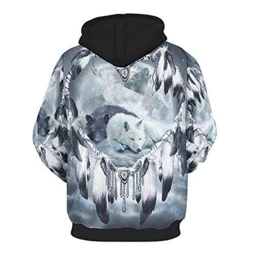 Qunrontan Sudadera con capucha con diseño de lobo atrapasueños, varios patrones con ajuste clásico para padre, madre, hijo e hija