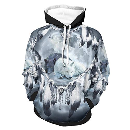 Qunrontan Sudadera con capucha con diseño de lobo atrapasueños, varios patrones con ajuste clásico para padre, madre, hijo e hija Qunrontan Sudadera con capucha con diseño de lobo atrapasueños, varios patrones con ajuste clásico para padre, madre, hijo e hija