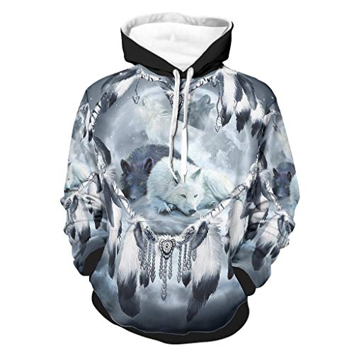 Qunrontan Sudadera con capucha con diseño de lobo atrapasueños, varios patrones con ajuste clásico para padre, madre, hijo e hija