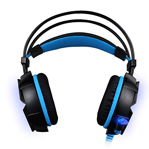 QWEDSA 7.1 Gaming Computer Gaming Headset, Subwoofer vibratorio montado en la Cabeza, con micrófono omnidireccional de reducción de Ruido, Luces LED, Unidad de Sonido de Unidad de 40 mm.-2