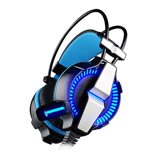 QWEDSA 7.1 Gaming Computer Gaming Headset, Subwoofer vibratorio montado en la Cabeza, con micrófono omnidireccional de reducción de Ruido, Luces LED, Unidad de Sonido de Unidad de 40 mm.-2