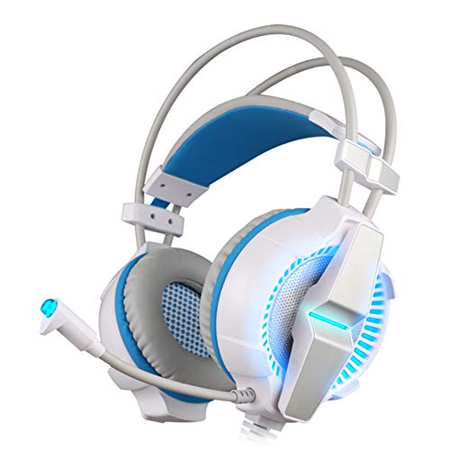 QWEDSA 7.1 Gaming Computer Gaming Headset, Subwoofer vibratorio montado en la Cabeza, con micrófono omnidireccional de reducción de Ruido, Luces LED, Unidad de Sonido de Unidad de 40 mm.-2