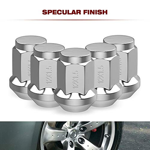 QWLHZW 20pcs Lug Nuts Bulge Bulge Boorn 12x1.5 Tuerca de Rueda cromada Compatible con Ford Fusion Focus Escape Tuercas de la Rueda