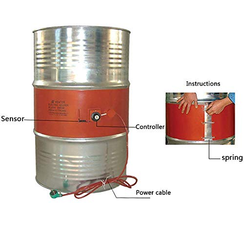 Q&Z Calentador De Barril De Grasa,53 Galones/200 Litros Calentador De Tambor De Aceite De Metal De Silicio Calentador De Cubeta Con Control De Temperatura Giratorio