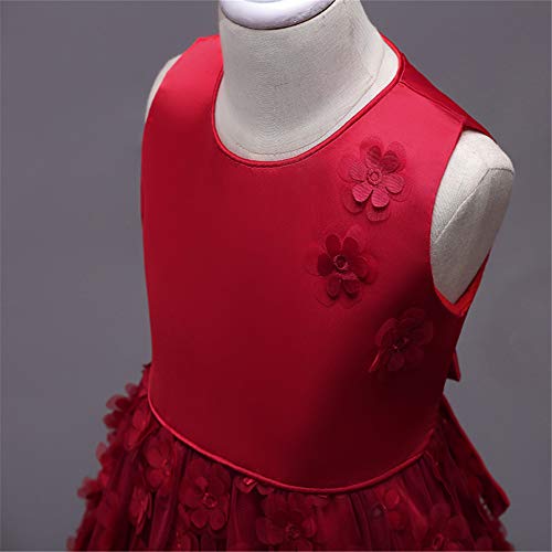 QZ Niñas de los niños del Banquete de Boda Dulce Princesa Vestido Tridimensional Apliques de Flores fantasía romántica Vestido de Fiesta de cumpleaños Vestido Tutu 3-8Y,Red,130CM