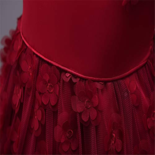QZ Niñas de los niños del Banquete de Boda Dulce Princesa Vestido Tridimensional Apliques de Flores fantasía romántica Vestido de Fiesta de cumpleaños Vestido Tutu 3-8Y,Red,130CM