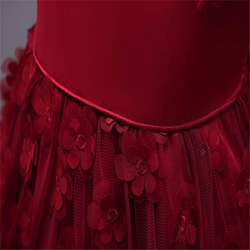 QZ Niñas de los niños del Banquete de Boda Dulce Princesa Vestido Tridimensional Apliques de Flores fantasía romántica Vestido de Fiesta de cumpleaños Vestido Tutu 3-8Y,Red,130CM