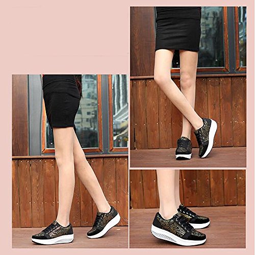 QZBAOSHU Mujer Adelgazar Zapatos Sneakers para Caminar Zapatillas Aptitud Cuña Plataforma Zapatos (38 EU, 2-1Negro)