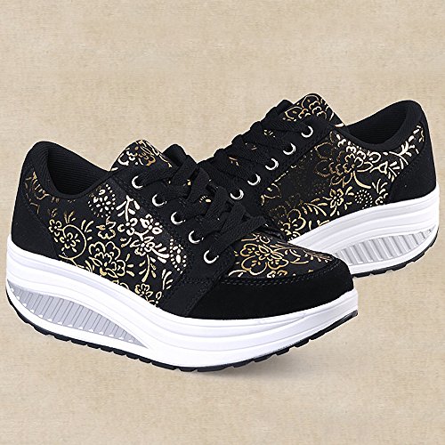 QZBAOSHU Mujer Adelgazar Zapatos Sneakers para Caminar Zapatillas Aptitud Cuña Plataforma Zapatos (38 EU, 2-1Negro) QZBAOSHU Mujer Adelgazar Zapatos Sneakers para Caminar Zapatillas Aptitud Cuña Plataforma Zapatos (38 EU, 2-1Negro)