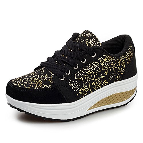 QZBAOSHU Mujer Adelgazar Zapatos Sneakers para Caminar Zapatillas Aptitud Cuña Plataforma Zapatos (38 EU, 2-1Negro) QZBAOSHU Mujer Adelgazar Zapatos Sneakers para Caminar Zapatillas Aptitud Cuña Plataforma Zapatos (38 EU, 2-1Negro)